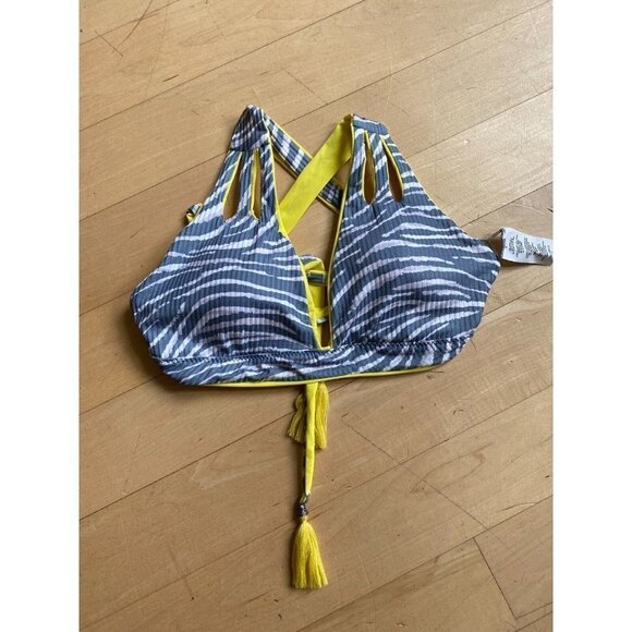 BECCA "Ferocious" Reversible Halter Bikini Top Womens BNWOT Yellow - Picture 2 of 6